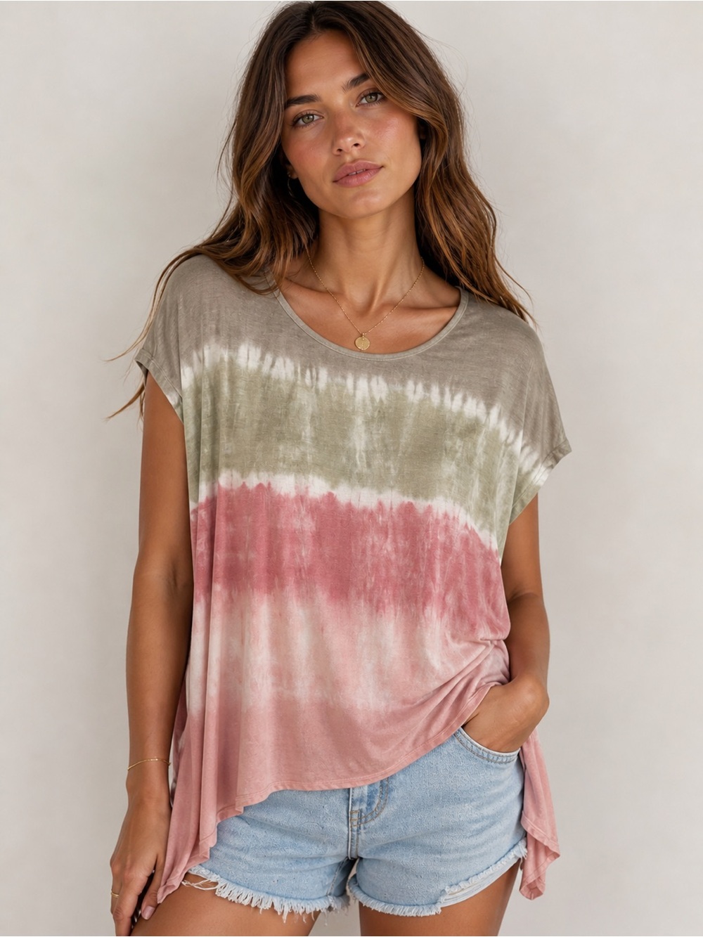 143 Story Women’s Boho Tie Dye Tunic Flowy Short Sleeve Casual Tee Sz 1X NEW